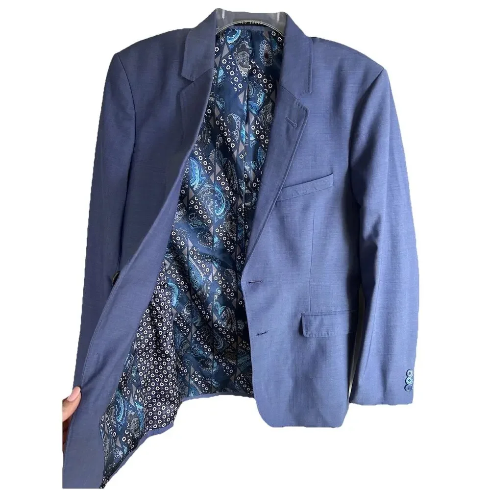 Ted Baker London Sport Coat Mens 38R Blue Wool Blazer Paisley Lining Jacket EUC